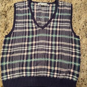 Vintage 90s Izod Club Navy and Cream Plaid Vest